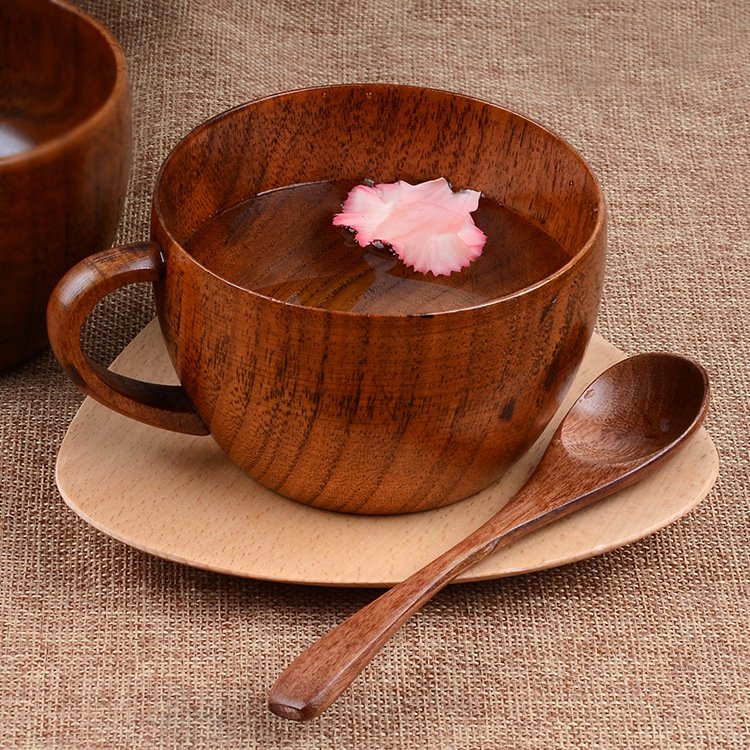 Rustic Morning Wooden Mug and Spoon Set