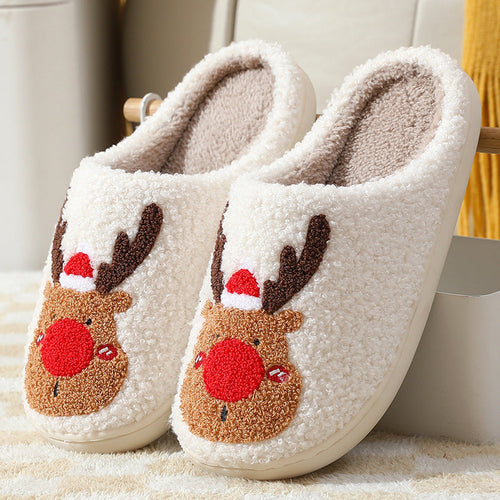 Cozy Reindeer House Slippers | Plush Sherpa Indoor Slippers