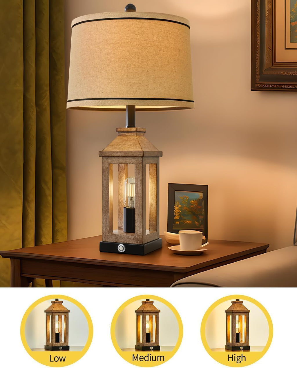 Dimmable Touch Control Farmhouse USB Table Lamp Set