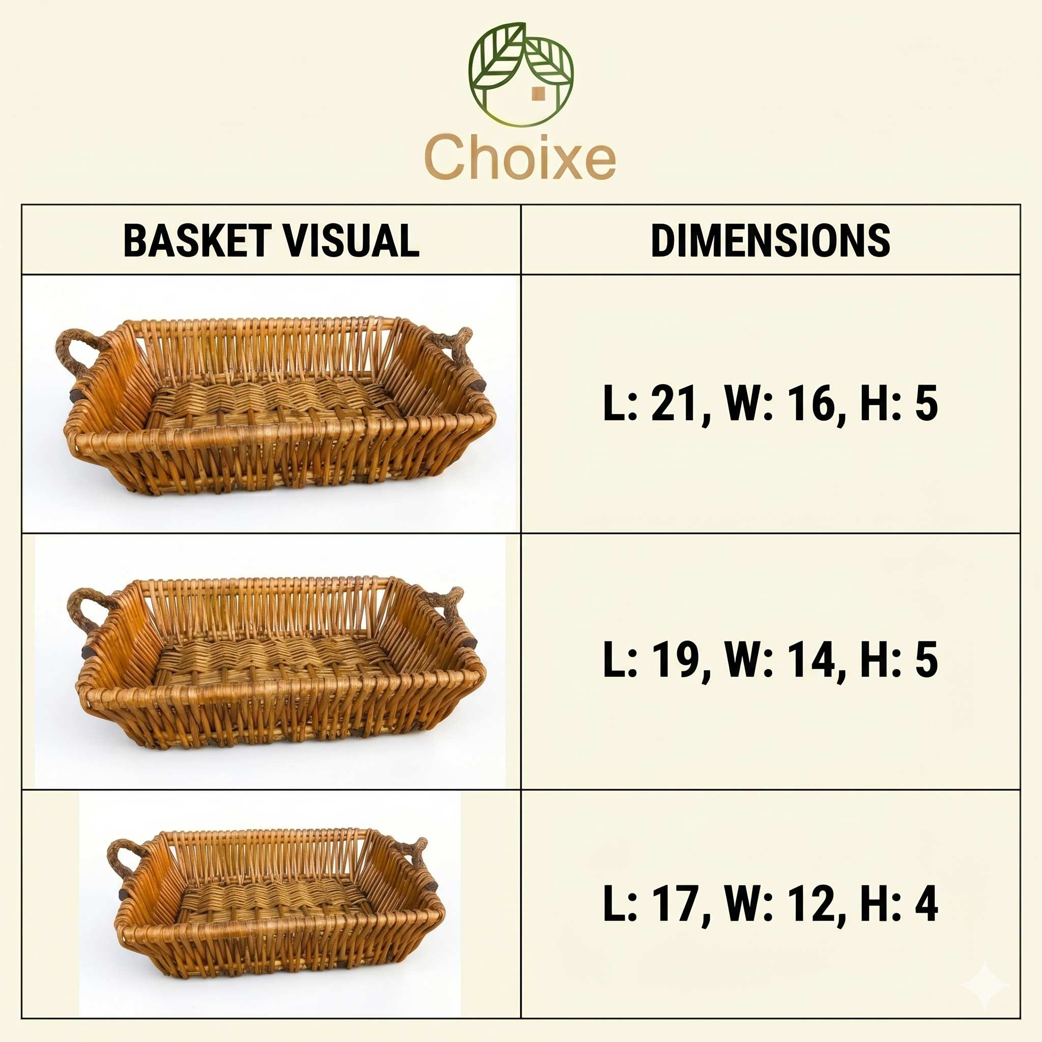 Set of 3 Woven Rattan Storage Baskets with Rope Handles