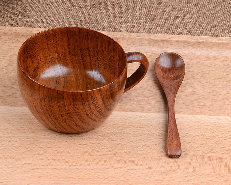 Rustic Morning Wooden Mug and Spoon Set