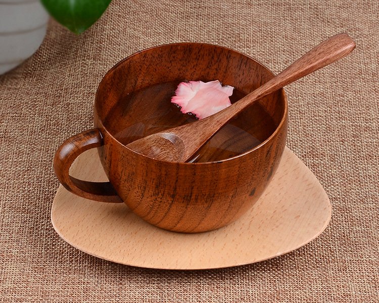 Rustic Morning Wooden Mug and Spoon Set