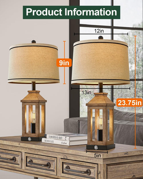 Dimmable Touch Control Farmhouse USB Table Lamp Set