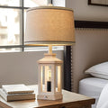 Farmhouse Lantern Table Lamp Set with Linen Shade