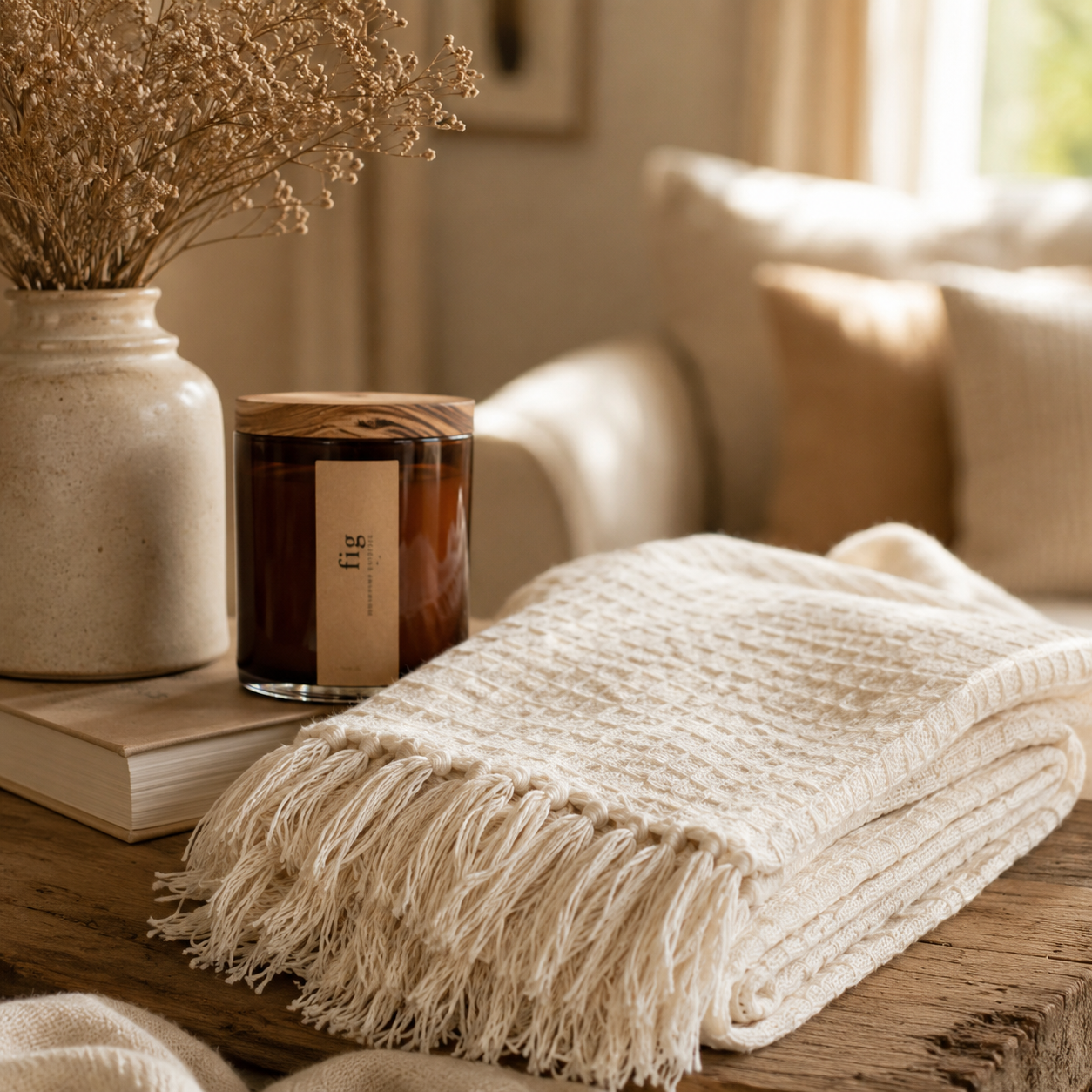 The Sunday Throw — Waffle Knit Fringe Blanket