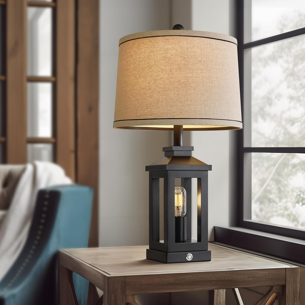 Retro Black Table Lamps Set With Touch Control And USB Ports
