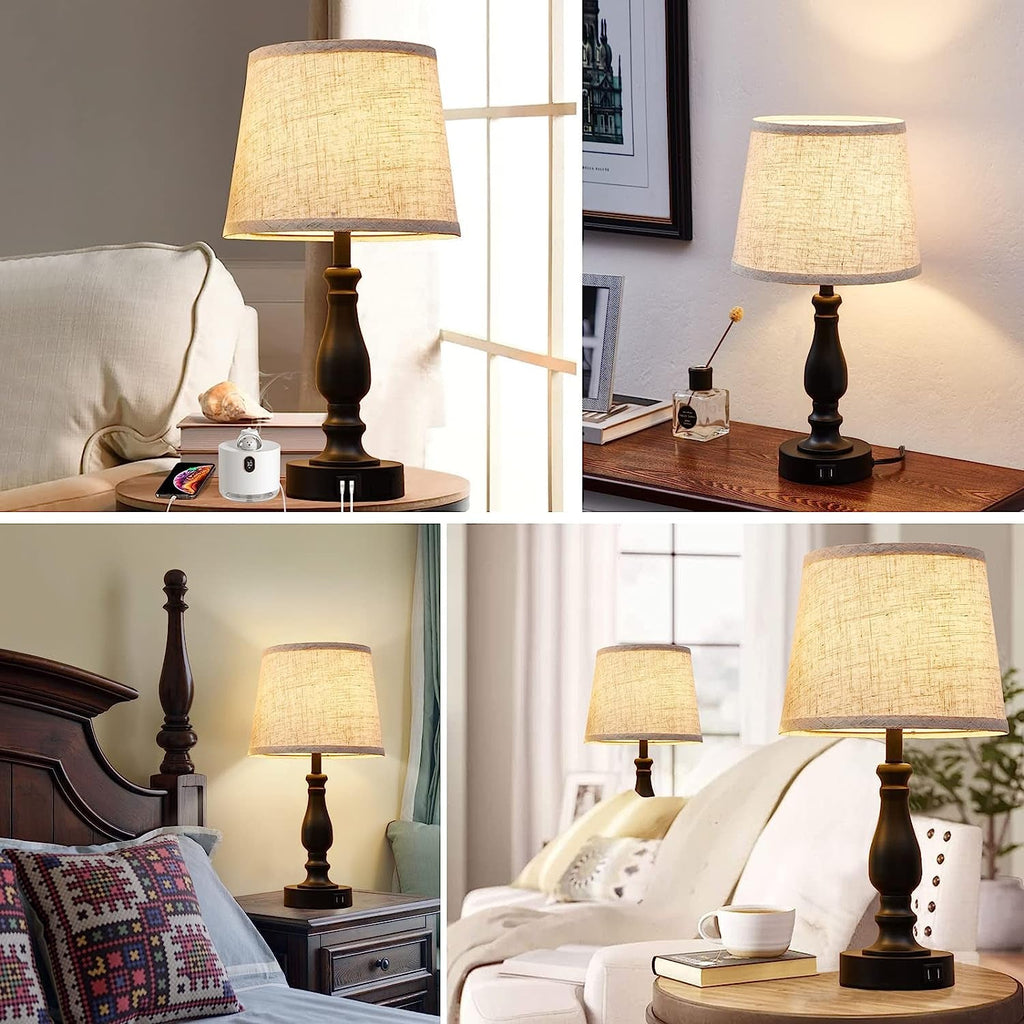 Touch Control Farmhouse Table Lamp Set with USB Charging Ports