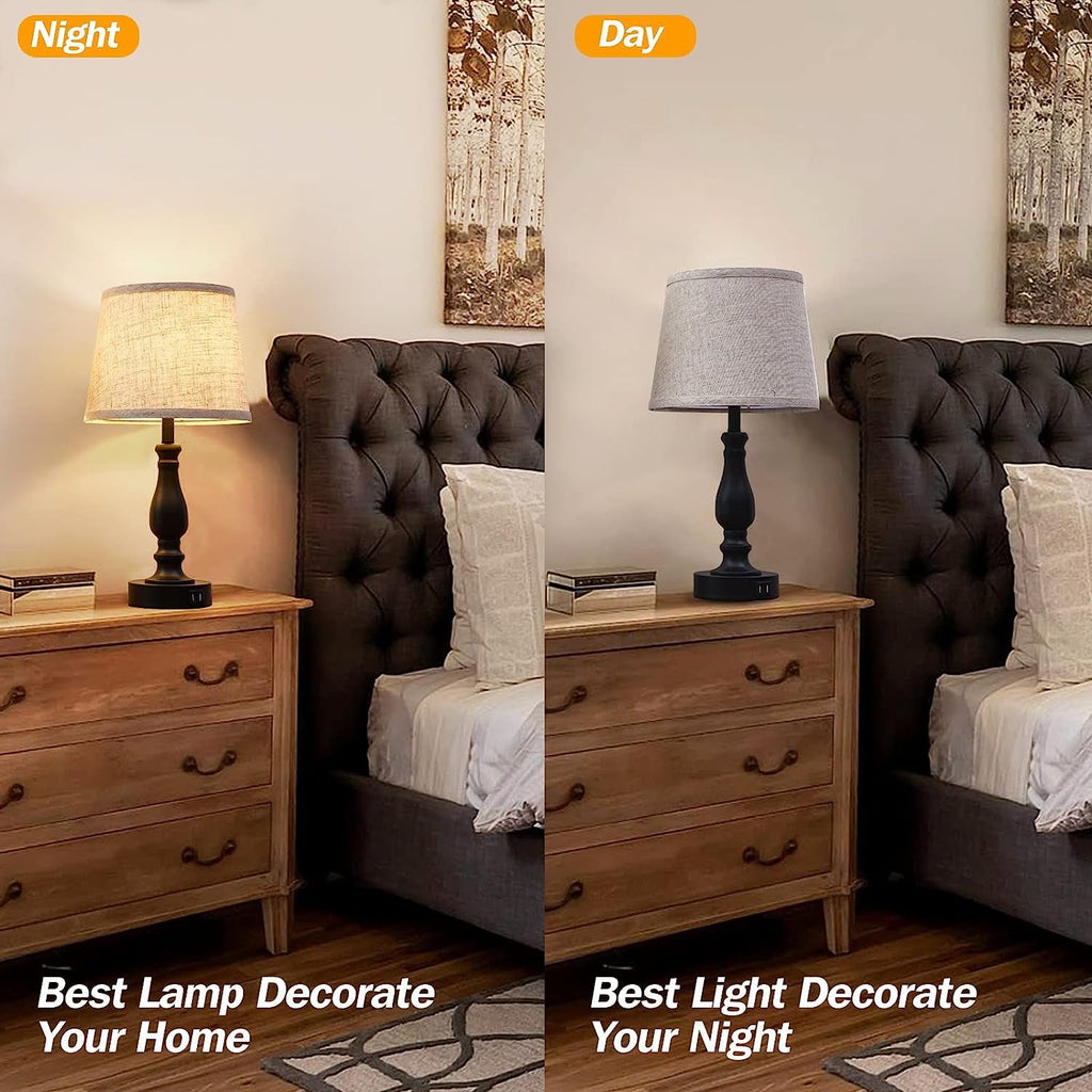 Touch Control Farmhouse Table Lamp Set with USB Charging Ports