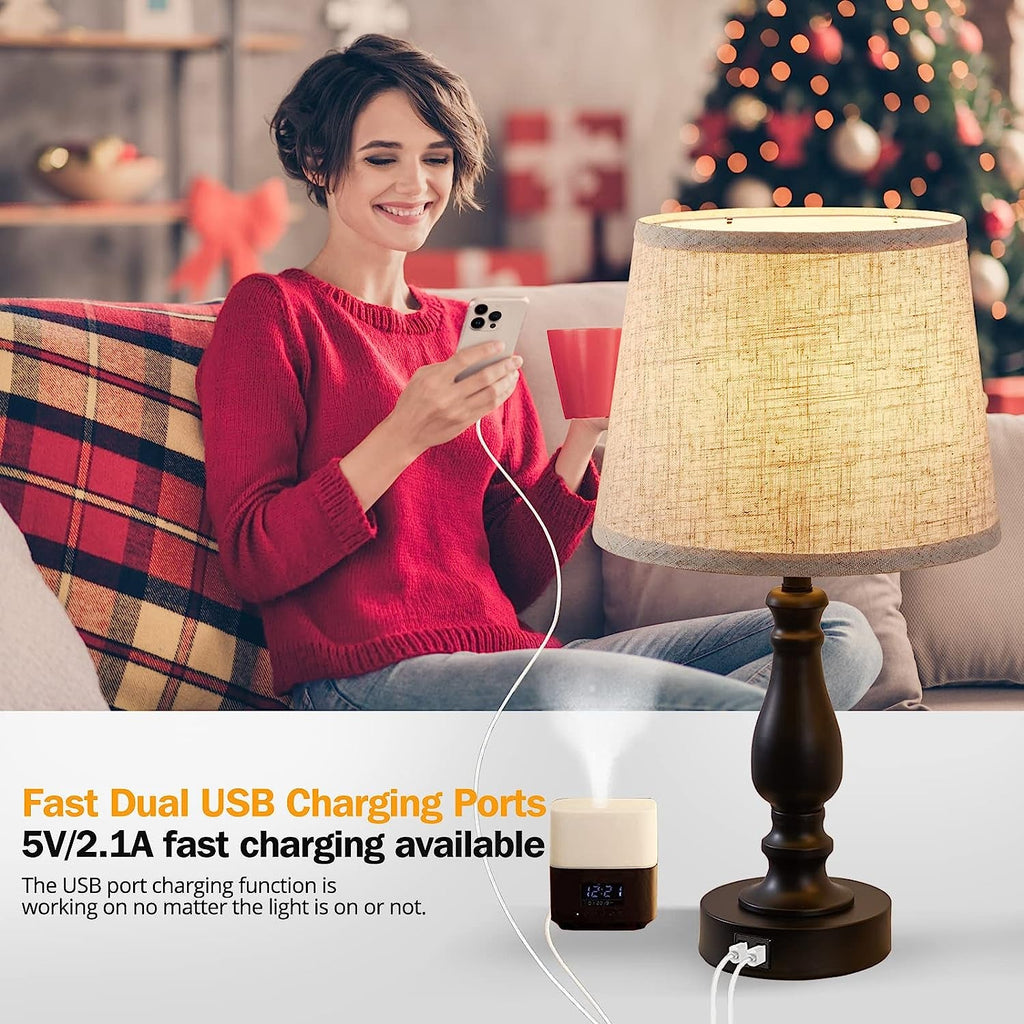 Touch Control Farmhouse Table Lamp Set with USB Charging Ports