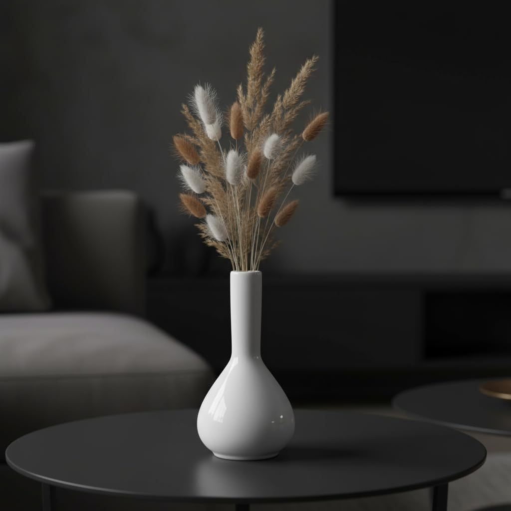 Neutral Pampas Arrangement with White Ceramic Vase