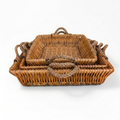 Set of 3 Woven Rattan Storage Baskets with Rope Handles