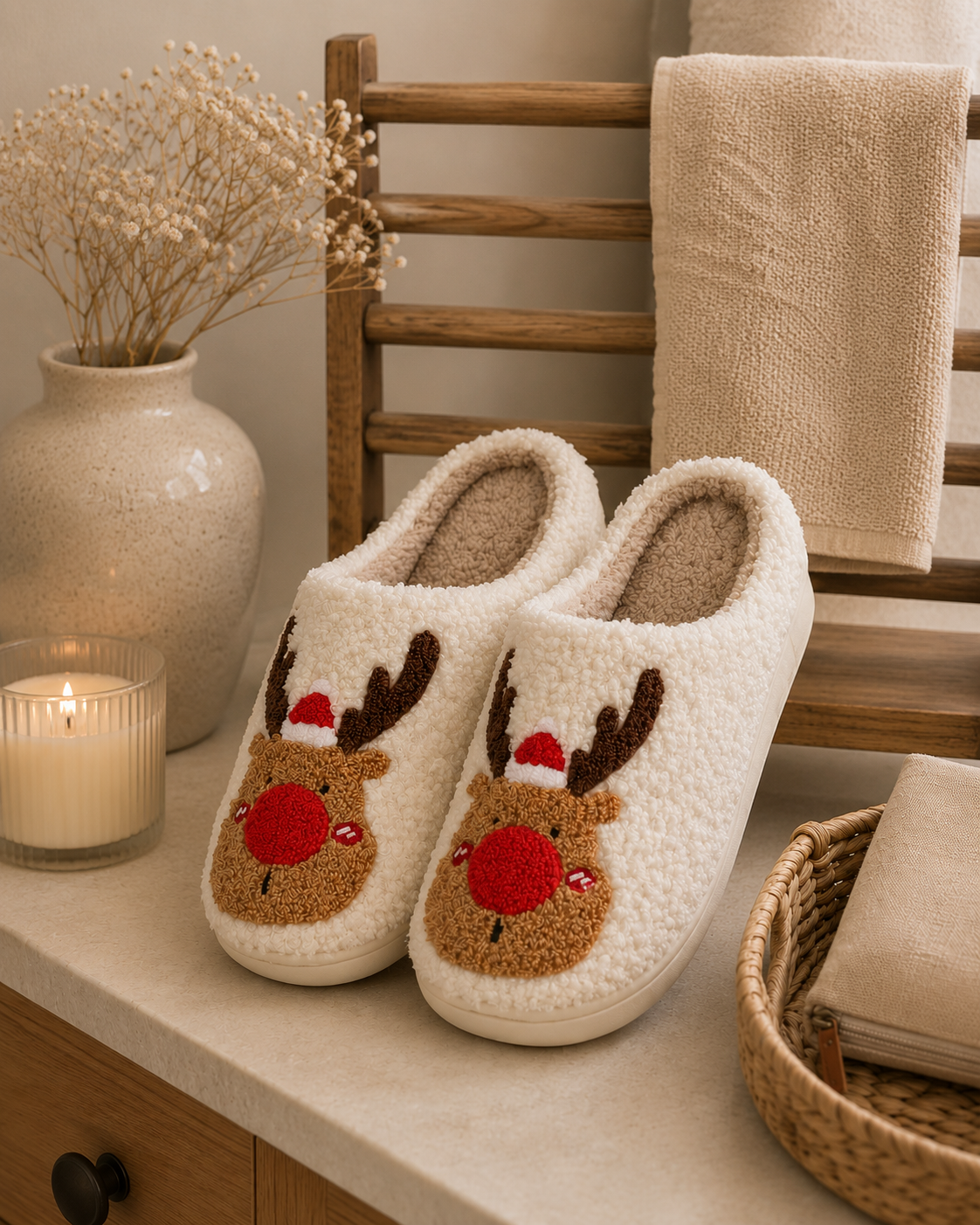 Cozy Reindeer House Slippers | Plush Sherpa Indoor Slippers